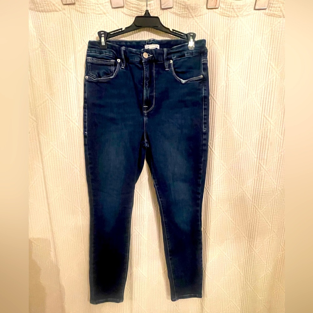 Good American dark wash straight leg denim jeans
